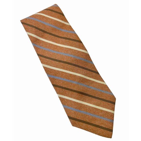 Paul Frederick 57” Repp Tie 100% Italian Silk Hand Tailored In USA Orange Brown - Picture 1 of 7